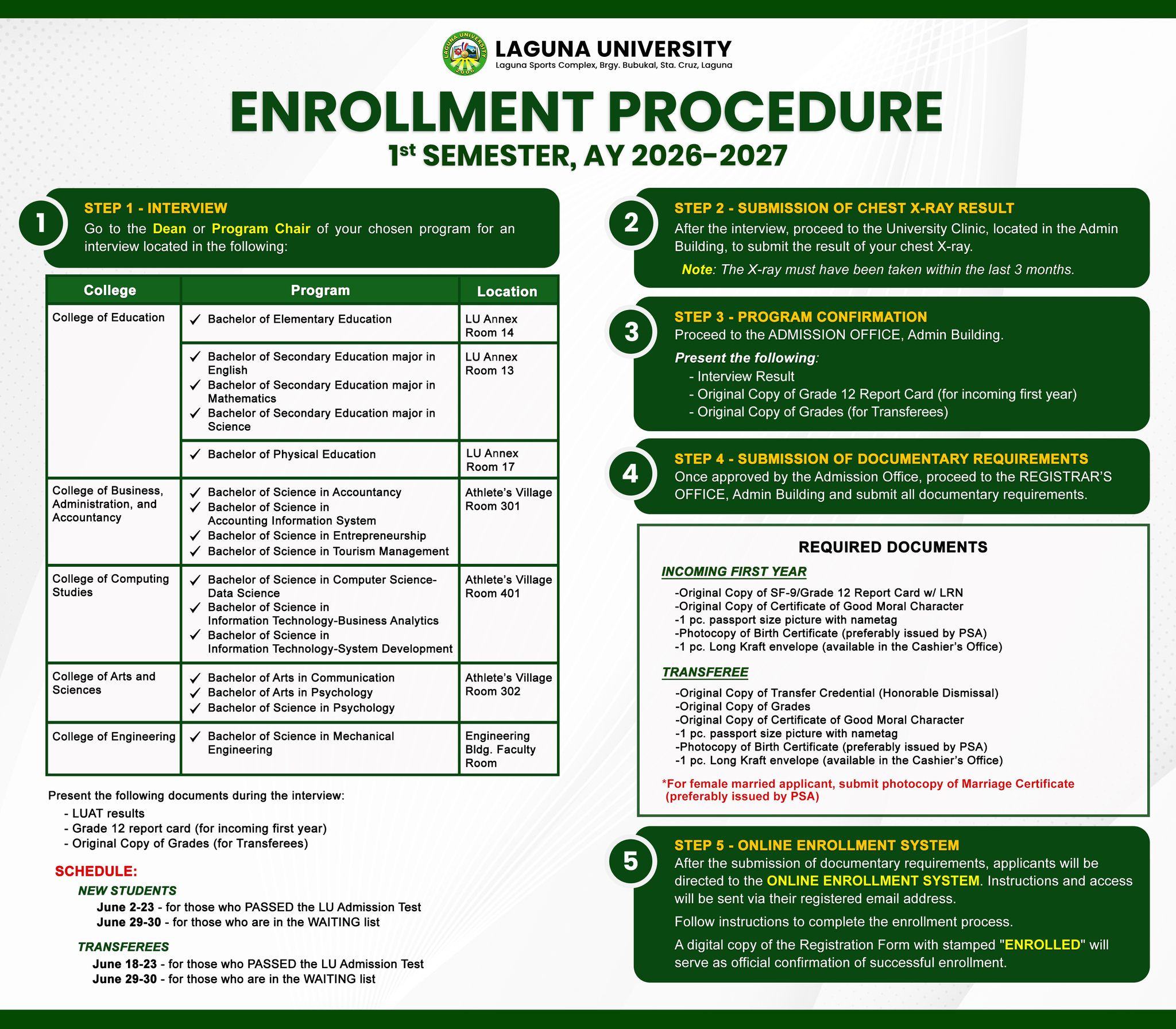 Enrollment Procedure 2026-2027
